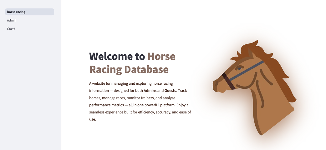 Horse Racing Database System screenshot
